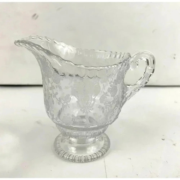 VTG Cambridge Rose Point Divided Dish Sugar and Creamer Etched Clear Glass - Picture 2 of 13